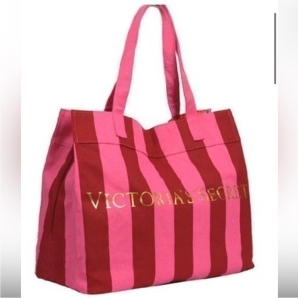 VICTORIA'S SECRET VINTAGE Y2K PINK STRIPE HOLIDAY EDITION SHOPPER BAG TOTE